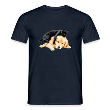 Schwarze Katze und golden retriever - Männer T-Shirt - Navy - Vorne - AI Model Male 178 light (178cm)