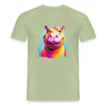 Lustiges, kraftvolles Nilpferd-Porträt. Markantes Nilpferd hea - Männer T-Shirt - Sage - Vorne - AI Model Male 178 light (178cm)