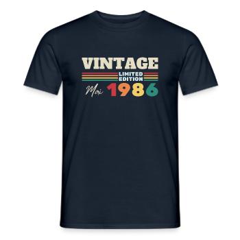 Vintage mai 1986 - cadeau anniversaire - T-shirt homme - marine - Devant - AI Model Male 178 light (178cm)