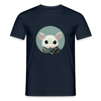 Petite souris blanche avec foulard en cercle - T-shirt homme - marine - Devant - AI Model Male 178 light (178cm)