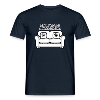 Sofa with paw prints - Pets make a house a home - Men's T-Shirt - navy - Front - AI Model Male 178 light (178cm)