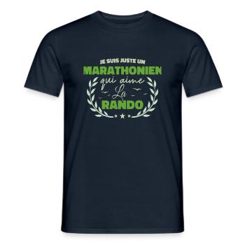 Fier d’être Marathonien et Passionné de la Rando - T-shirt homme - marine - Devant - AI Model Male 178 light (178cm)