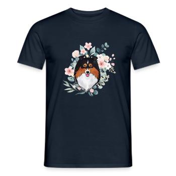 Sheltie fleurs tri noires - T-shirt homme - marine - Devant - AI Model Male 178 light (178cm)