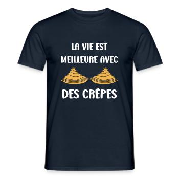 Crêpes Bretagne humour crêpe - T-shirt homme - marine - Devant - AI Model Male 178 light (178cm)