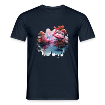 Flamingos pink birds nature design - Men's T-Shirt - navy - Front - AI Model Male 178 light (178cm)