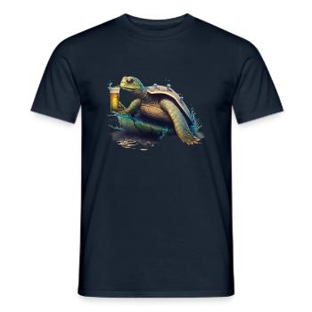 Cool turtle surfing in the sea with beer - Men's T-Shirt - navy - Front - AI Model Male 178 light (178cm)