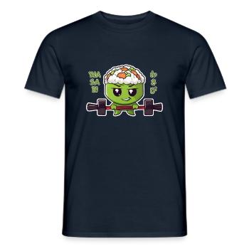 wasabi character with barbell - Men's T-Shirt - navy - Front - AI Model Male 178 light (178cm)