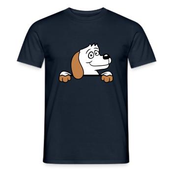 chien derrière le mur clôture signe regarder heureux mignon - T-shirt homme - marine - Devant - AI Model Male 178 light (178cm)
