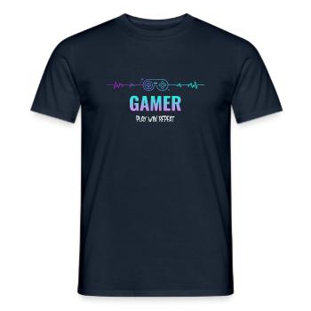 Jeux, Jouer, Gagner, Répéter, Joueur, Cadeau, Drôle - T-shirt homme - marine - Devant - AI Model Male 178 light (178cm)