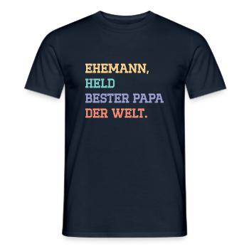 HUSBAND, HERO, BEST FATHER IN THE WORLD. - Men's T-Shirt - navy - Front - AI Model Male 178 light (178cm)