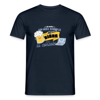Je suis un mec simplej’aime la bière et la console - T-shirt homme - marine - Devant - AI Model Male 178 light (178cm)