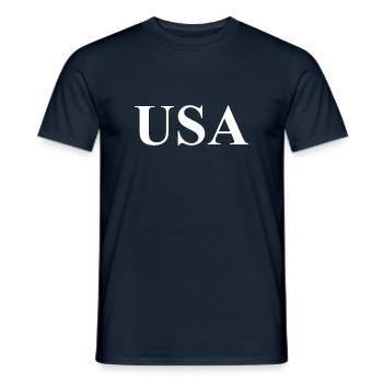 Logo des États-Unis Slogan - États-Unis d’Amérique - T-shirt homme - marine - Devant - AI Model Male 178 light (178cm)