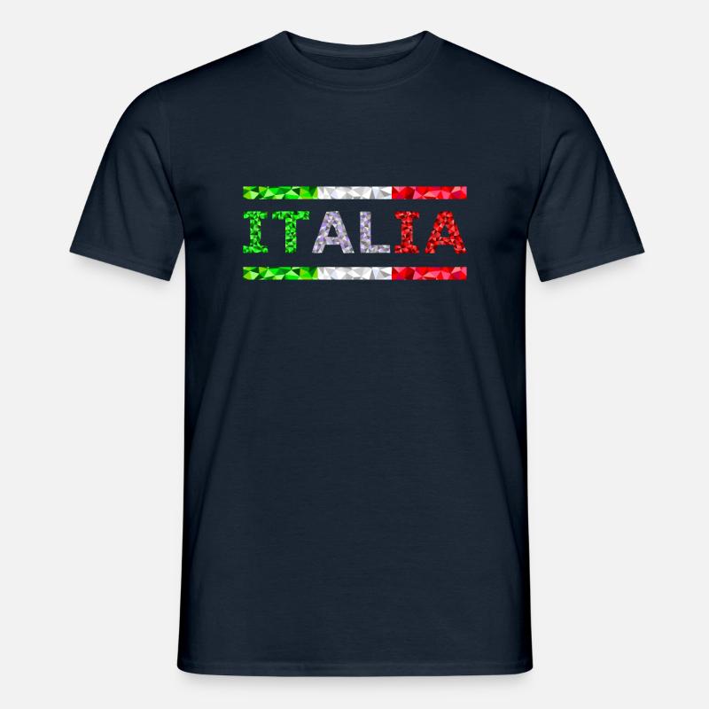 Italie texte et drapeau comme bandes low poly - T-shirt homme - marine