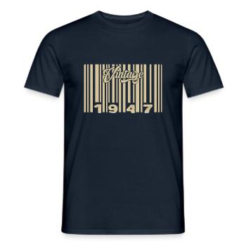 Vintage 1947 Barcode 1947: Year 2025. - Men's T-Shirt - navy - Front - AI Model Male 178 light (178cm)
