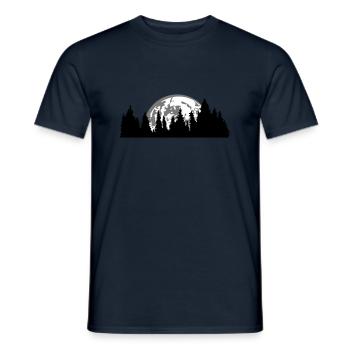 lune nuit pleine lune réglage arbre forêt conifère - T-shirt homme - marine - Devant - AI Model Male 178 light (178cm)