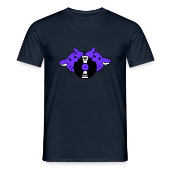 DJ 2 Cats Team Friends Crew Disque vinyle dans la bouche - T-shirt homme - marine - Devant - AI Model Male 178 light (178cm)