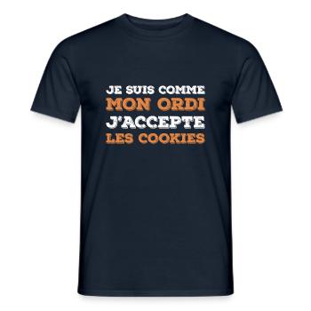 Comme Mon Ordi J'accepte Les Cookies Humour Geek - T-shirt homme - marine - Devant - AI Model Male 178 light (178cm)