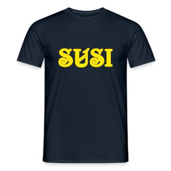 Vintage Text Susi Yellow Text - Men's T-Shirt - navy - Front - AI Model Male 178 light (178cm)