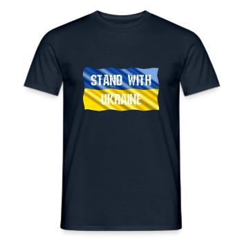 Stand with Ukraine - on waving flag - Men's T-Shirt - navy - Front - AI Model Male 178 light (178cm)