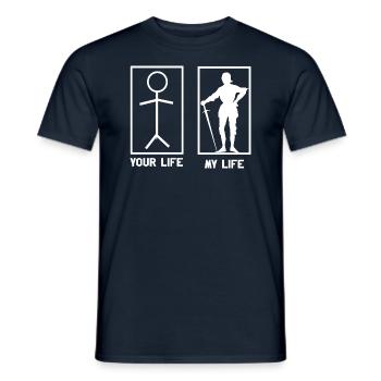 Retro Mittelalter Ritterturnier Tjost Buhurt - Männer T-Shirt - Navy - Vorne - AI Model Male 178 light (178cm)