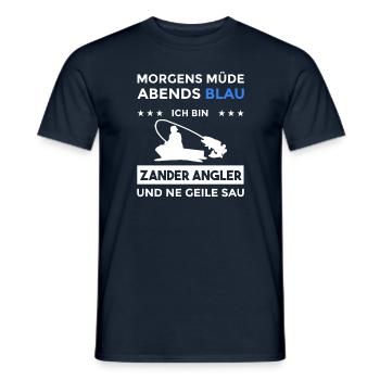 Morgens Müde Abends Blau Zander Angler - Männer T-Shirt - Navy - Vorne - AI Model Male 178 light (178cm)
