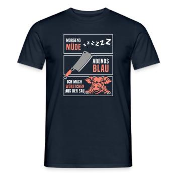 Morgens müde abends blau ich mach Würstchen - Männer T-Shirt - Navy - Vorne - AI Model Male 178 light (178cm)