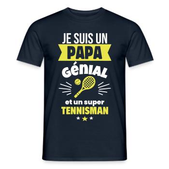 Papa génial & tennisman – idée fête des pères - T-shirt homme - marine - Devant - AI Model Male 178 light (178cm)