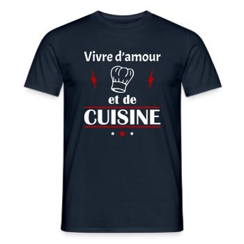 Vivre d'amour et de cuisine, fête des pères, noël - T-shirt homme - marine - Devant - AI Model Male 178 light (178cm)