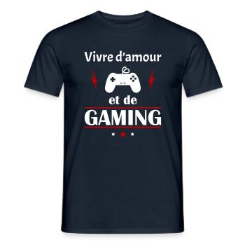 Vivre d'amour et de gaming, fête des pères, noël - T-shirt homme - marine - Devant - AI Model Male 178 light (178cm)