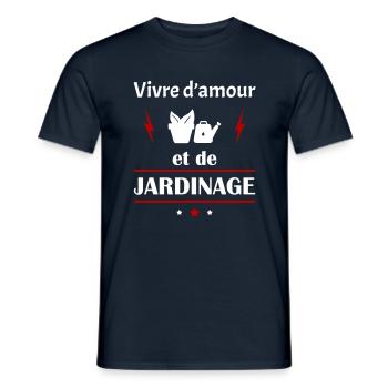 Vivre d'amour et de jardinage, fête des pères,noël - T-shirt homme - marine - Devant - AI Model Male 178 light (178cm)