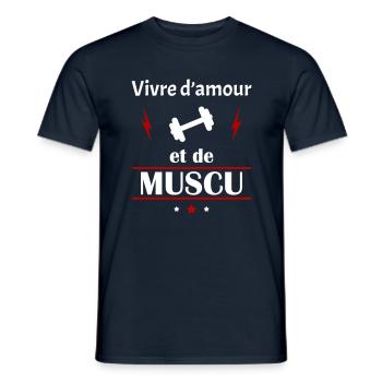 Vivre d'amour et de muscu, fête des pères, noël - T-shirt homme - marine - Devant - AI Model Male 178 light (178cm)