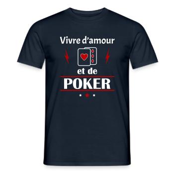 Vivre d'amour et de poker, fête des pères, noël - T-shirt homme - marine - Devant - AI Model Male 178 light (178cm)