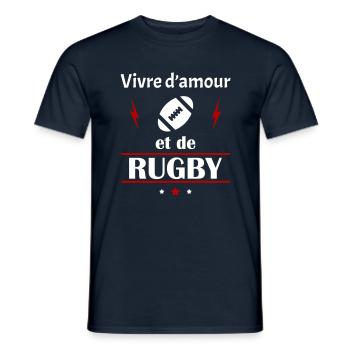 Vivre d'amour et de rugby, fête des pères, noël - T-shirt homme - marine - Devant - AI Model Male 178 light (178cm)