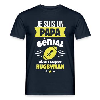 Papa génial & rugbyman – idée fête des pères - T-shirt homme - marine - Devant - AI Model Male 178 light (178cm)