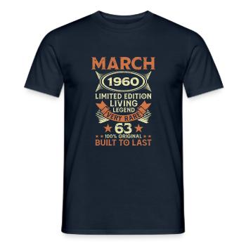 63e anniversaire Mars Né en 1960 Idée cadeau - T-shirt homme - marine - Devant - AI Model Male 178 light (178cm)