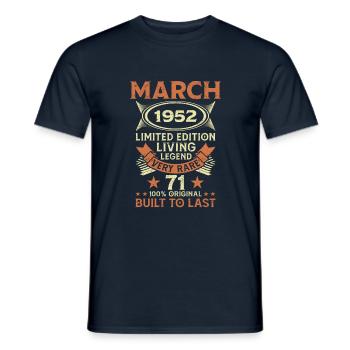 71e anniversaire Mars Né en 1952 Idée cadeau - T-shirt homme - marine - Devant - AI Model Male 178 light (178cm)