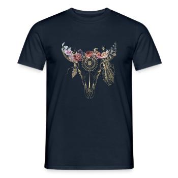 Boho Style / Flowers / Skull / Design - Men's T-Shirt - navy - Front - AI Model Male 178 light (178cm)