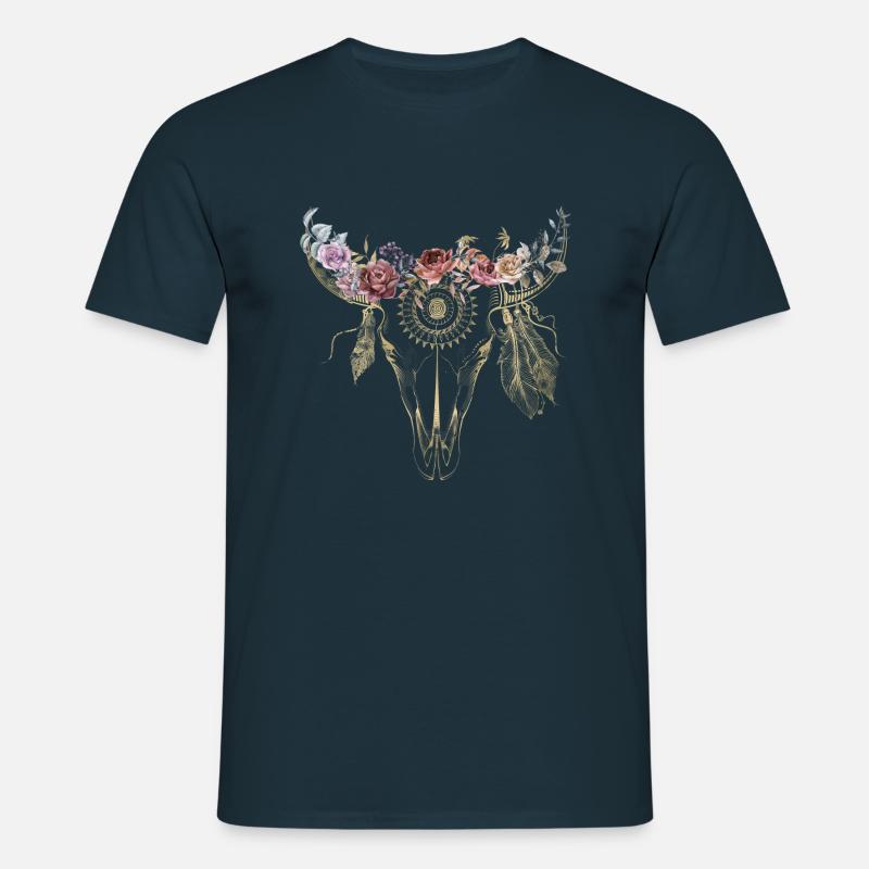 Boho / Fleurs / Crâne / Conception - T-shirt Homme - marine