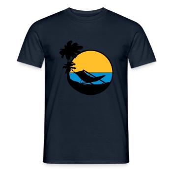 palmen sonne silhouette liegestuhl strandstuhl url - Männer T-Shirt - Navy - Vorne - AI Model Male 178 light (178cm)