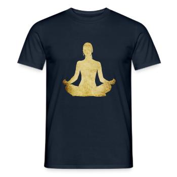 Yoga silhouette woman gold - Men's T-Shirt - navy - Front - AI Model Male 178 light (178cm)