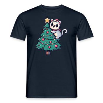 Chat de Noël - mignon sur le sapin de Noël dans la bande dessinée - T-shirt homme - marine - Devant - AI Model Male 178 light (178cm)