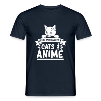 Anime Manga Otaku Kawaii Katzen Katze Kätzchen - Männer T-Shirt - Navy - Vorne - AI Model Male 178 light (178cm)