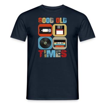 bon vieux temps - vhs rétro, vinyle, disquette - T-shirt homme - marine - Devant - AI Model Male 178 light (178cm)