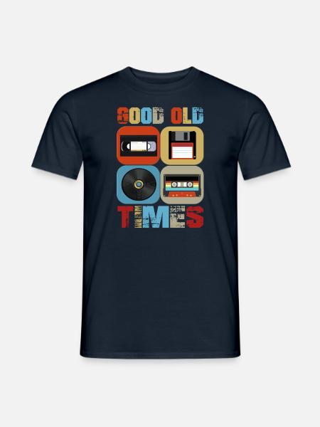 good old times - retro vhs, vinyl, floppy disc - Männer T-Shirt - Navy