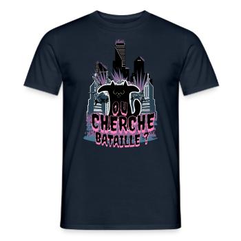 ou cherche bataille ? - T-shirt homme - marine - Devant - AI Model Male 178 light (178cm)