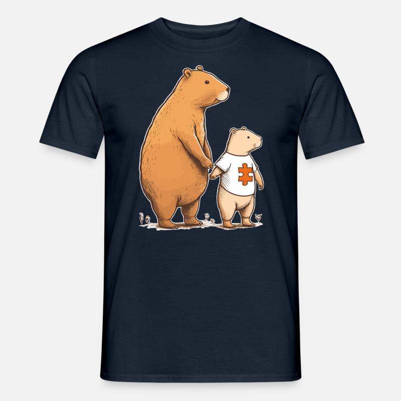 Capybara Elternteil mit Kind Autisten Zeichen - Männer T-Shirt - Navy