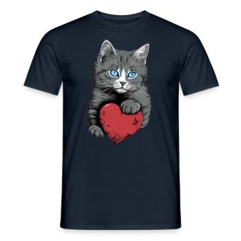 Cute cat with heart for cat lovers love baby - Men's T-Shirt - navy - Front - AI Model Male 178 light (178cm)