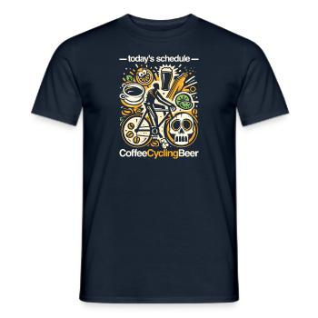 Today's program - coffee, cycling and beer - Men's T-Shirt - navy - Front - AI Model Male 178 light (178cm)