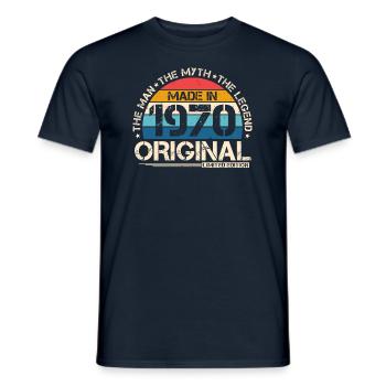 années 1970 Vintage né homme mythe légende - T-shirt homme - marine - Devant - AI Model Male 178 light (178cm)