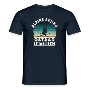 Skigebiet Gstaad Skifahren in den Schweizer Alpen - Männer T-Shirt - Navy - Vorne - AI Model Male 178 light (178cm)